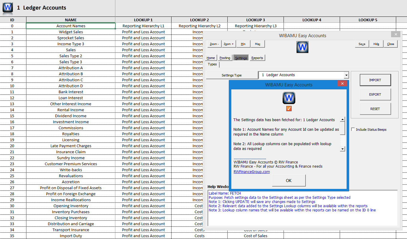 22. WIBAMU - Updating Settings Type e.g. 1 Ledger Accounts