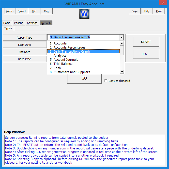 24. WIBAMU - Reports Section, Selecting Report Type